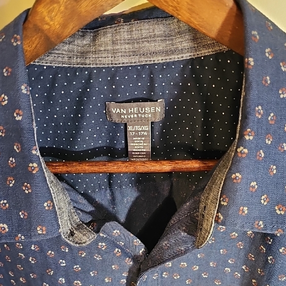 Van Heusen-Men's Nevertuck Blue Patterned Button Down Shirt Size XL - Picture 3 of 6